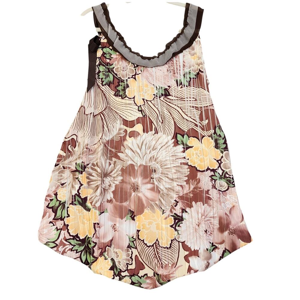 Komarov Womens Pleated Sleeveless Blouse Size Small Floral Balloon Boho Artsy‎